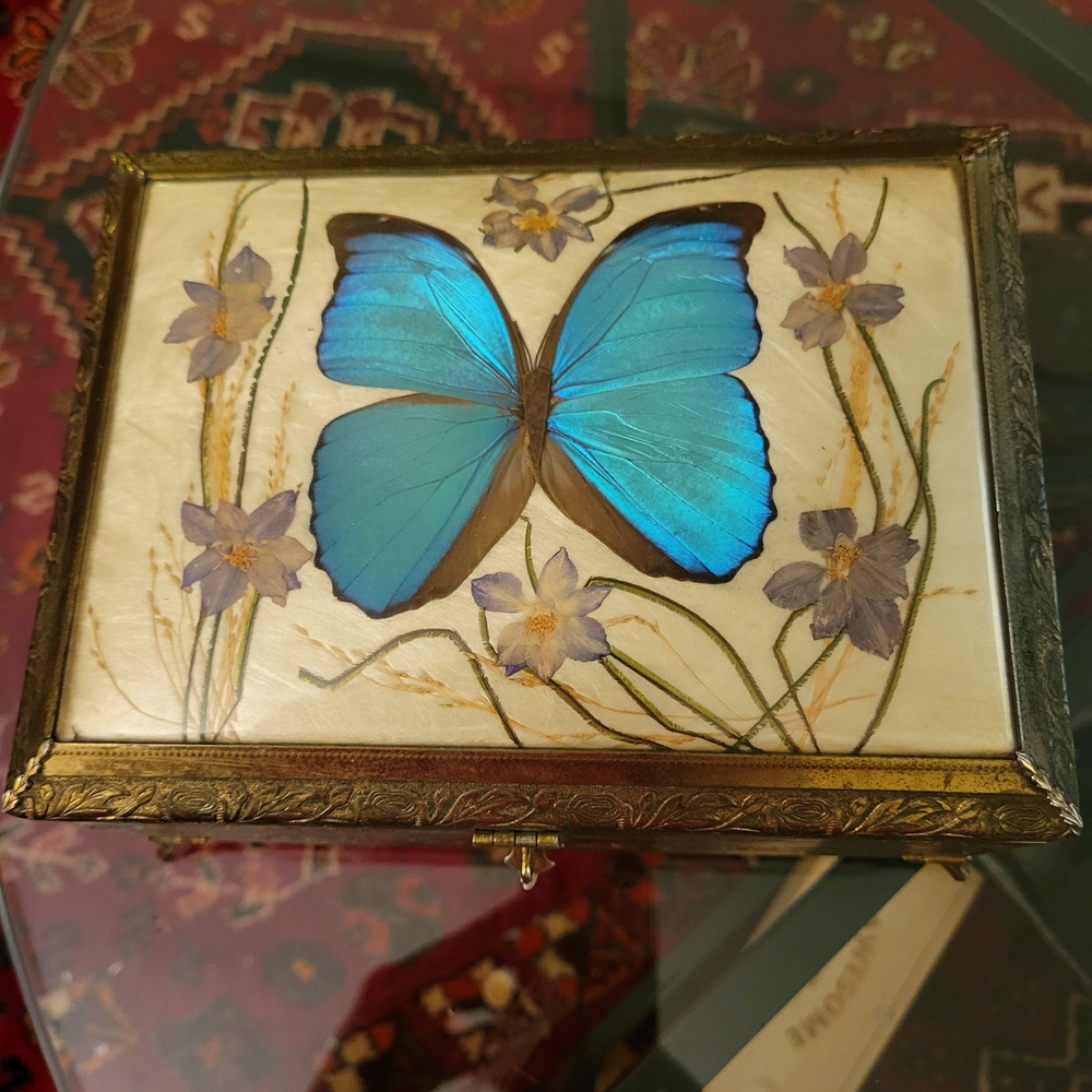 Decorative Box with Blue Butterfly Design